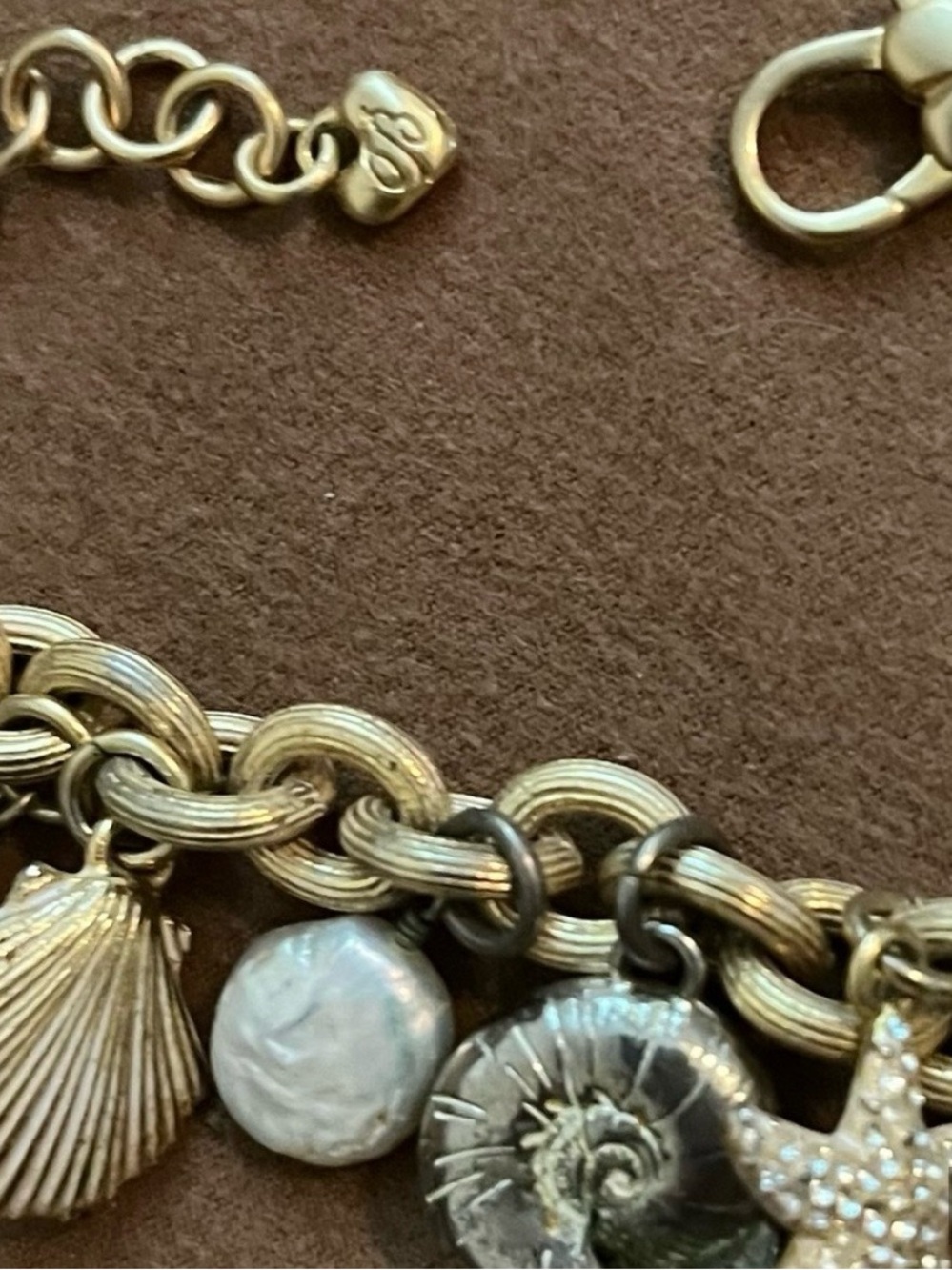 Betsey Johnson Gold and Silver Ocean Charm Bracelet with Pearl Accents - Picture 2 of 4